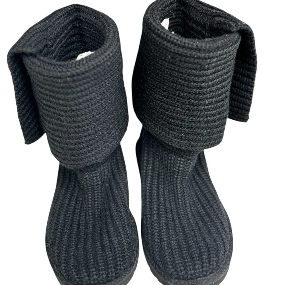 UGG Classic Black Knit Merino Wool Boot Cushy Foam Insole/Sheepskin Lining/Sz 7